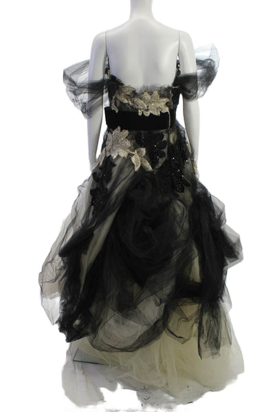 Zuhair Murad Womens Ball Gown Black Silk Off Shoulder Short-Sleeve Long Size M