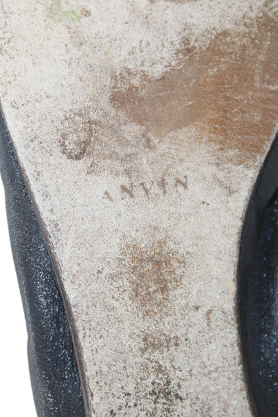 Lanvin Womens Leather Chain Ankle Strap Flats Shoes Black Size 6.5