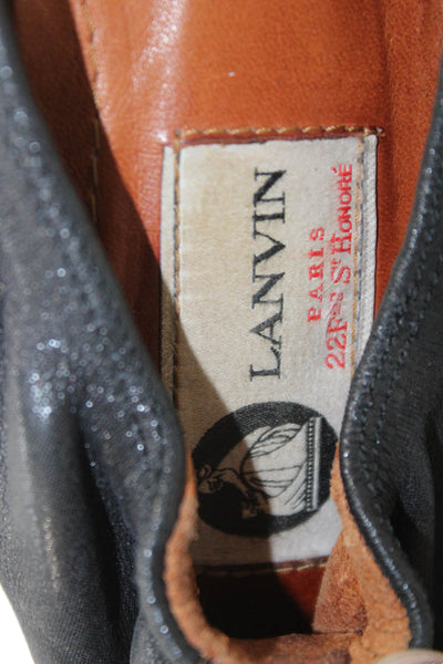 Lanvin Womens Leather Chain Ankle Strap Flats Shoes Black Size 6.5