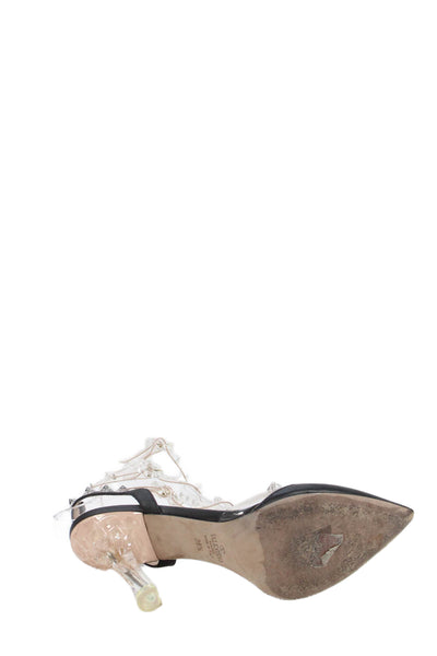 Valentino Garavani Womens Leather Clear Rockstud Heels Shoes Black Clear Sz 8.5