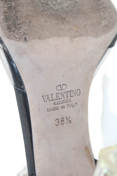 Valentino Garavani Womens Leather Clear Rockstud Heels Shoes Black Clear Sz 8.5