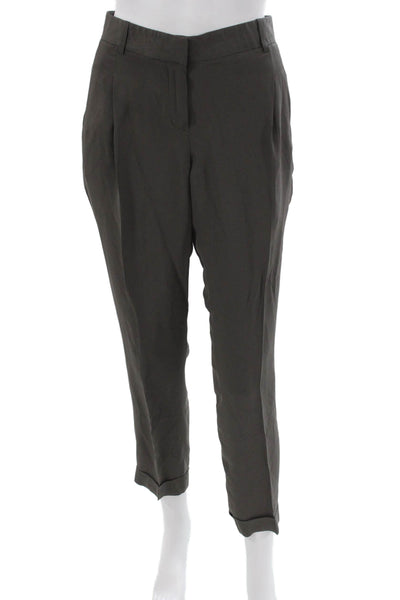 Theory Women Silk Dress Pants Green Zip Inseam 27 Size 8