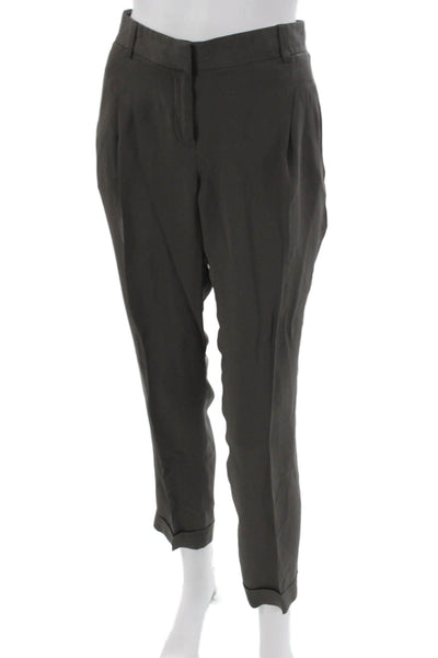 Theory Women Silk Dress Pants Green Zip Inseam 27 Size 8