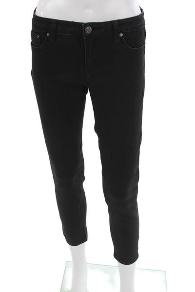 Tractr Womens Black Ankle Jeans Cotton Blend Button Mid Rise Size 28