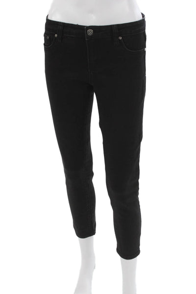 Tractr Womens Black Ankle Jeans Cotton Blend Button Mid Rise Size 28
