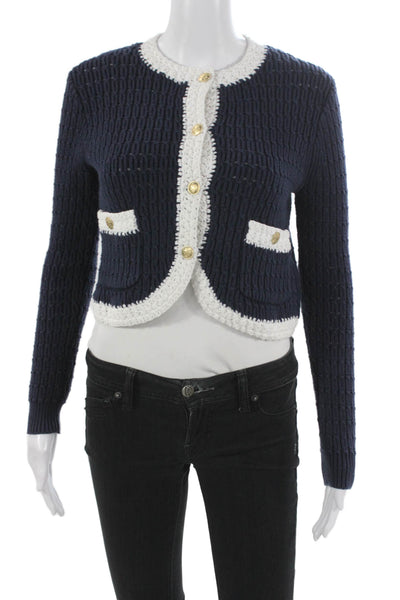J Crew Women Blue Cotton Button Cardigan Long Sleeve Size 2XS