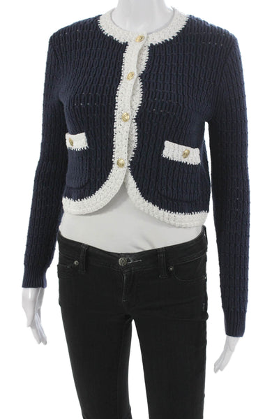 J Crew Women Blue Cotton Button Cardigan Long Sleeve Size 2XS