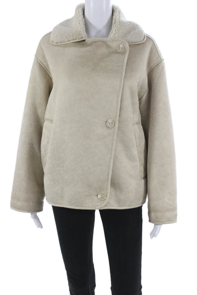 Zara Women Beige Basic Jacket Button Polyester Long Sleeve Size 2XS