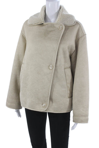 Zara Women Beige Basic Jacket Button Polyester Long Sleeve Size 2XS