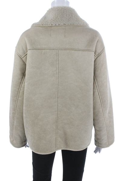Zara Women Beige Basic Jacket Button Polyester Long Sleeve Size 2XS