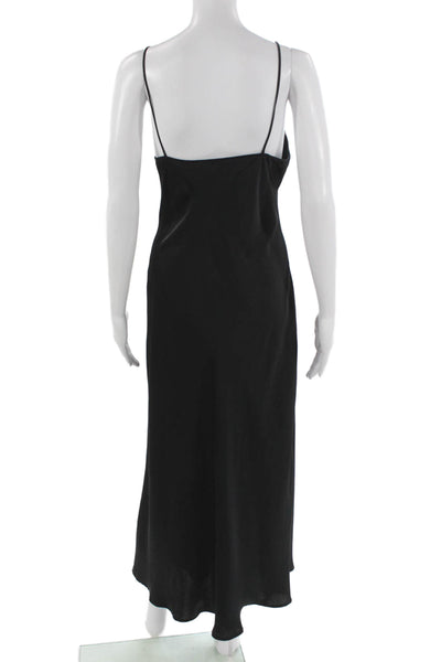 Zara Women Slip Dress Black V-Neck Sleeveless Long Button Polyester Size S