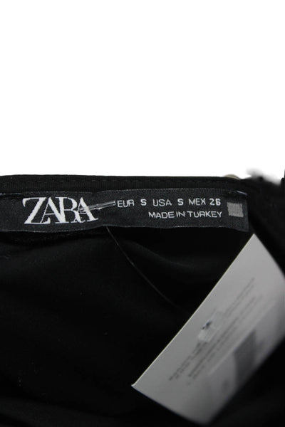Zara Women Slip Dress Black V-Neck Sleeveless Long Button Polyester Size S