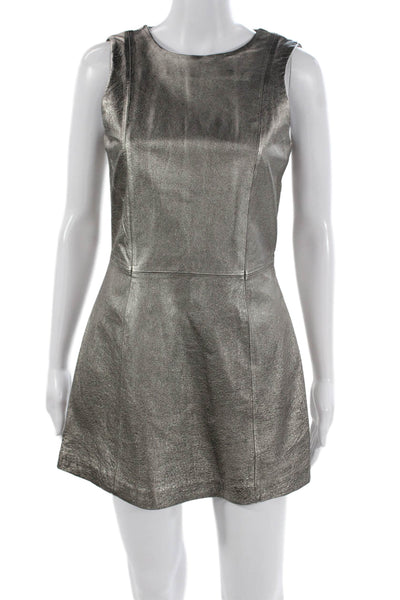 Zara Womens Mini Dress Silver Polyester Round Neck Sleeveless Zip Size S