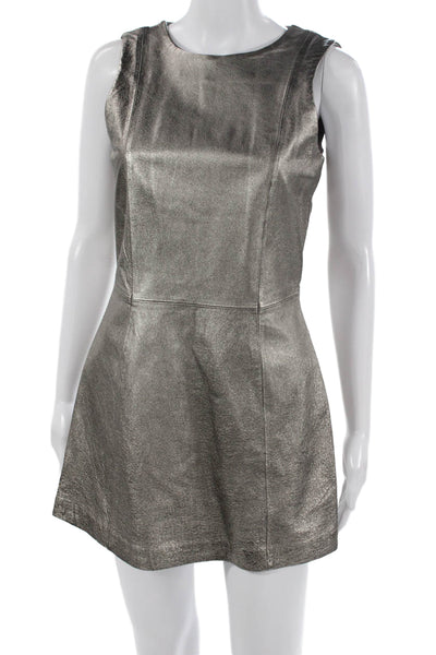Zara Womens Mini Dress Silver Polyester Round Neck Sleeveless Zip Size S