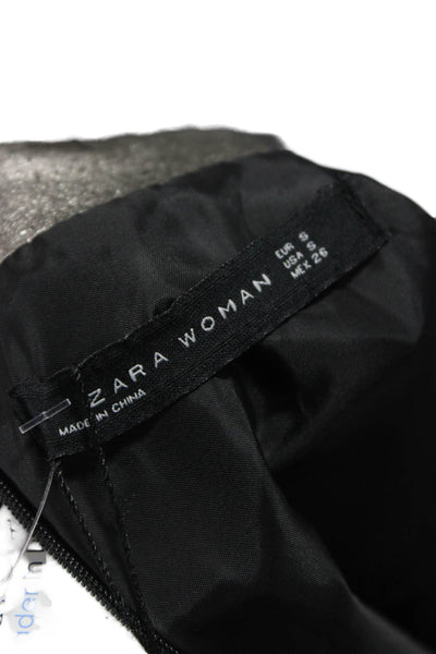 Zara Womens Mini Dress Silver Polyester Round Neck Sleeveless Zip Size S