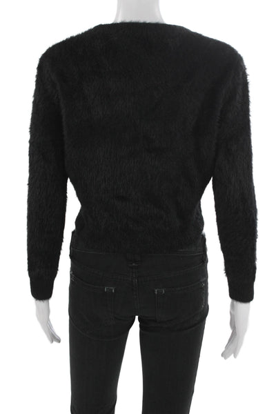 Zara Women V-Neck Fuzzy Cardigan Black Long Sleeve Size S