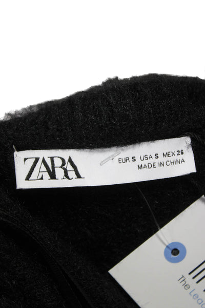 Zara Women V-Neck Fuzzy Cardigan Black Long Sleeve Size S