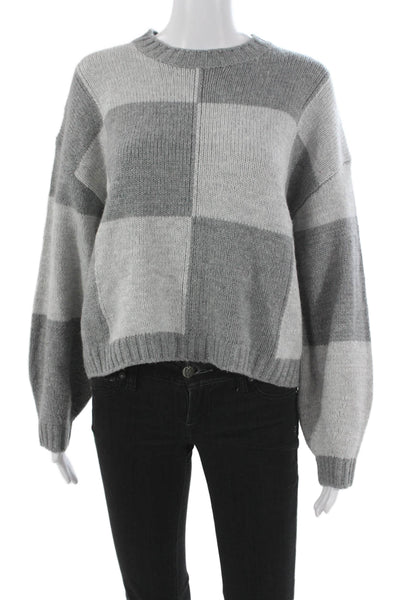 Splendid Womens Pullover Gray Check Crew Neck Long Sleeve Size S