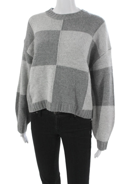 Splendid Womens Pullover Gray Check Crew Neck Long Sleeve Size S