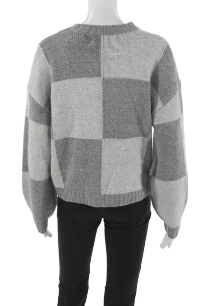 Splendid Womens Pullover Gray Check Crew Neck Long Sleeve Size S