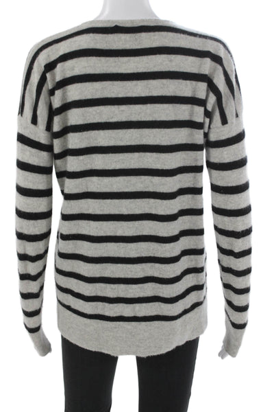 Aqua Cashmere Womens V-Neck Striped Pullover Gray Cashmere Size M