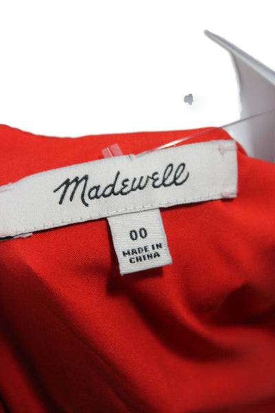 Madewell Womens Red Floral Wrap Dress V-Neck Short Sleeve Polyester Size 00