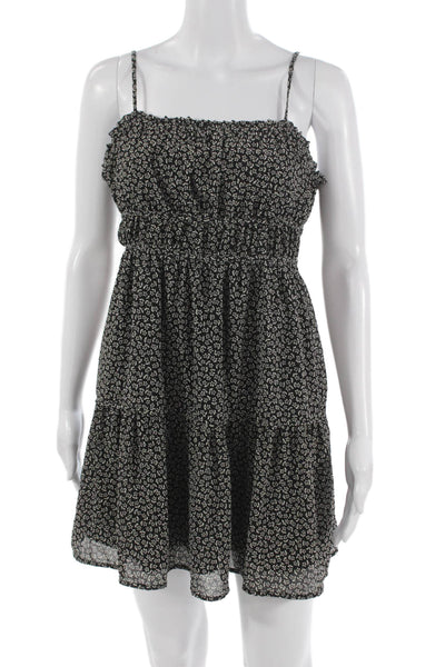 Madewell Womens Mini Floral Square Neck Sleeveless Tie Black Dress Size 2