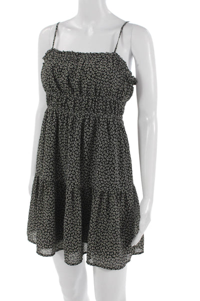 Madewell Womens Mini Floral Square Neck Sleeveless Tie Black Dress Size 2