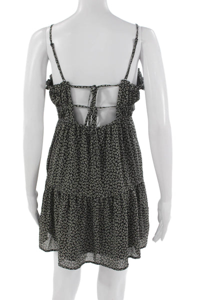 Madewell Womens Mini Floral Square Neck Sleeveless Tie Black Dress Size 2