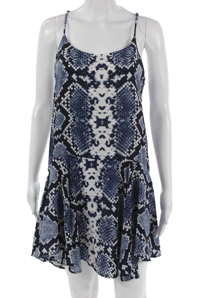 Aqua Womens Sundress Blue Snake Print Sleeveless Scoop Neck Short Size M