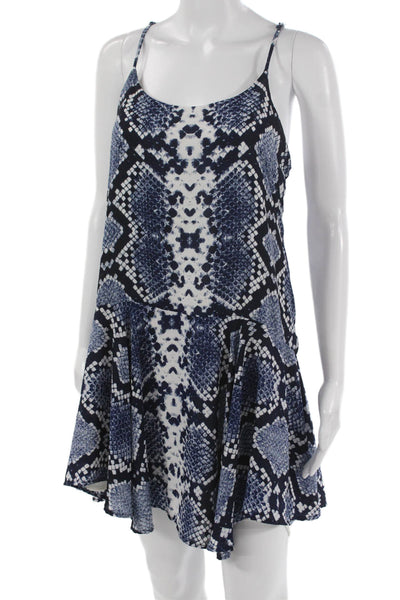 Aqua Womens Sundress Blue Snake Print Sleeveless Scoop Neck Short Size M