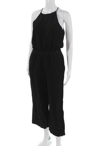 Cloth & Stone Women Black Halter Tie Linen Rayon Sleeveless Jumpsuit Size S
