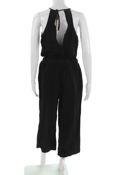 Cloth & Stone Women Black Halter Tie Linen Rayon Sleeveless Jumpsuit Size S