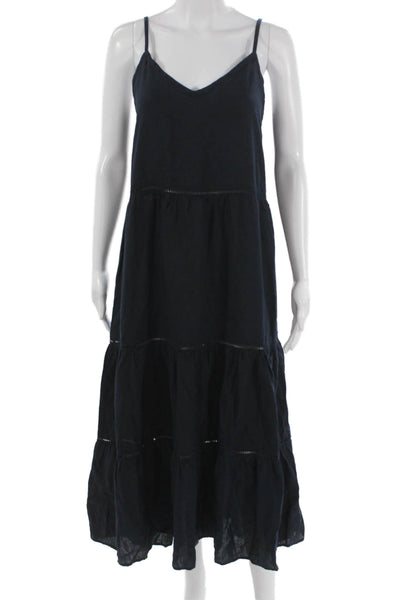 Splendid Womens Maxi Dress Blue VNeck Sleeveless Linen Blend Pullover Size S