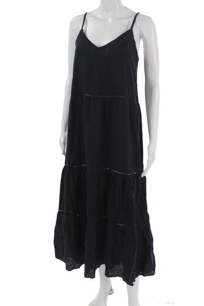 Splendid Womens Maxi Dress Blue VNeck Sleeveless Linen Blend Pullover Size S