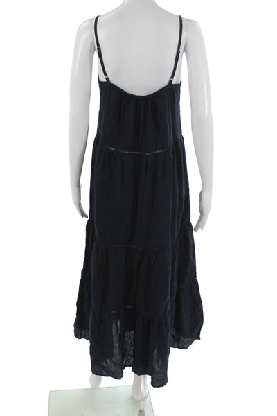 Splendid Womens Maxi Dress Blue VNeck Sleeveless Linen Blend Pullover Size S