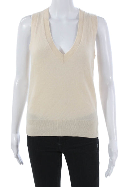 J Crew Women Ivory Cashmere V Neck Sleeveless Sweater Vest Size 2XS