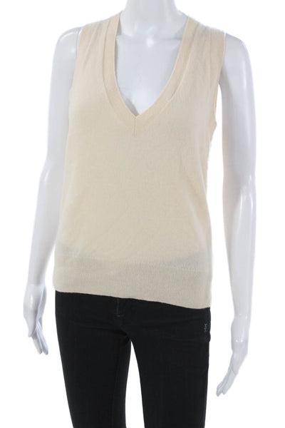 J Crew Women Ivory Cashmere V Neck Sleeveless Sweater Vest Size 2XS