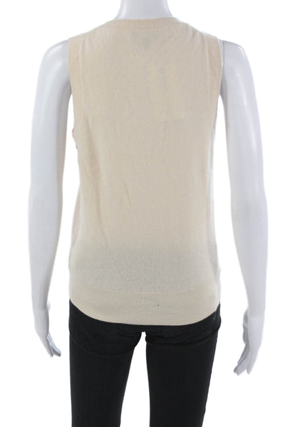J Crew Women Ivory Cashmere V Neck Sleeveless Sweater Vest Size 2XS