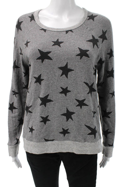 Sundry Womens Pullover Scoop Neck Stars Viscose Long Sleeve Gray Size 1