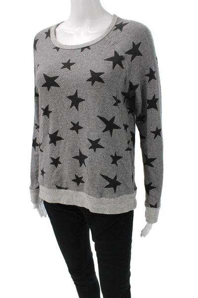Sundry Womens Pullover Scoop Neck Stars Viscose Long Sleeve Gray Size 1