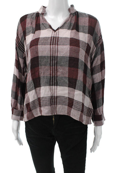 Madewell Womens Multicolor Plaid V-Neck Long Sleeve Basic Blouse Size XS