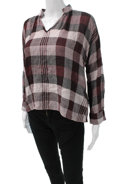 Madewell Womens Multicolor Plaid V-Neck Long Sleeve Basic Blouse Size XS