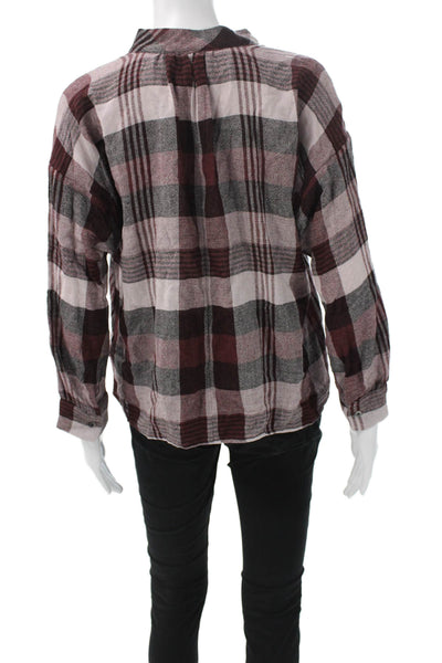 Madewell Womens Multicolor Plaid V-Neck Long Sleeve Basic Blouse Size XS