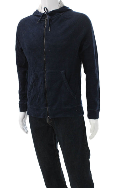 John Varvatos Mens Full Zip Hoodie Blue Long Sleeve Crew Neck Size M