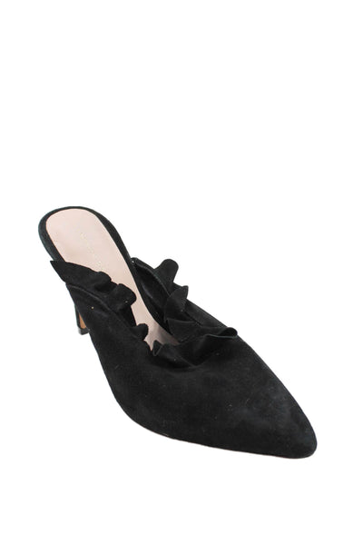 Loeffler Randall Womens Suede Ruffle Detail Heels Mules Shoes Black Size 9B