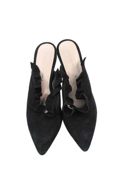 Loeffler Randall Womens Suede Ruffle Detail Heels Mules Shoes Black Size 9B