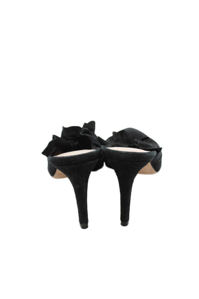 Loeffler Randall Womens Suede Ruffle Detail Heels Mules Shoes Black Size 9B