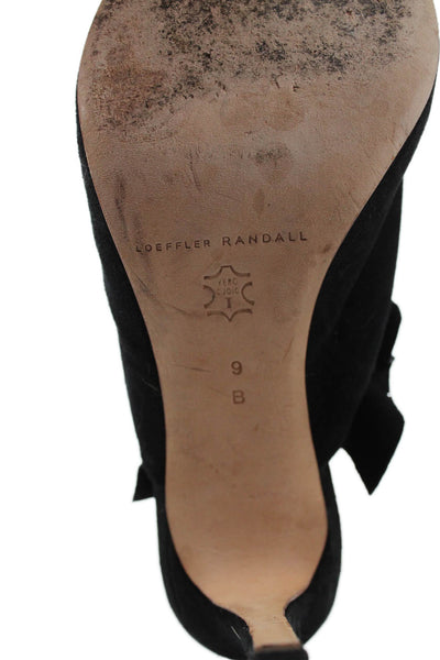 Loeffler Randall Womens Suede Ruffle Detail Heels Mules Shoes Black Size 9B