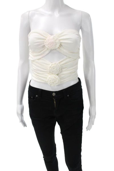 Ronny Kobo Womens Cropped Sleeveless Tank White Viscose Sweetheart Size M